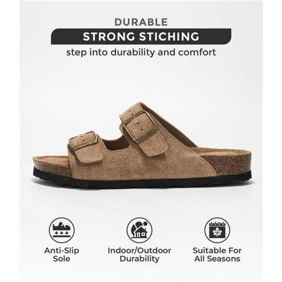 Womens Leather Flat Sandals Open Toe Slides Arch Support Summer Beach Shoes - Picture 3 of 7